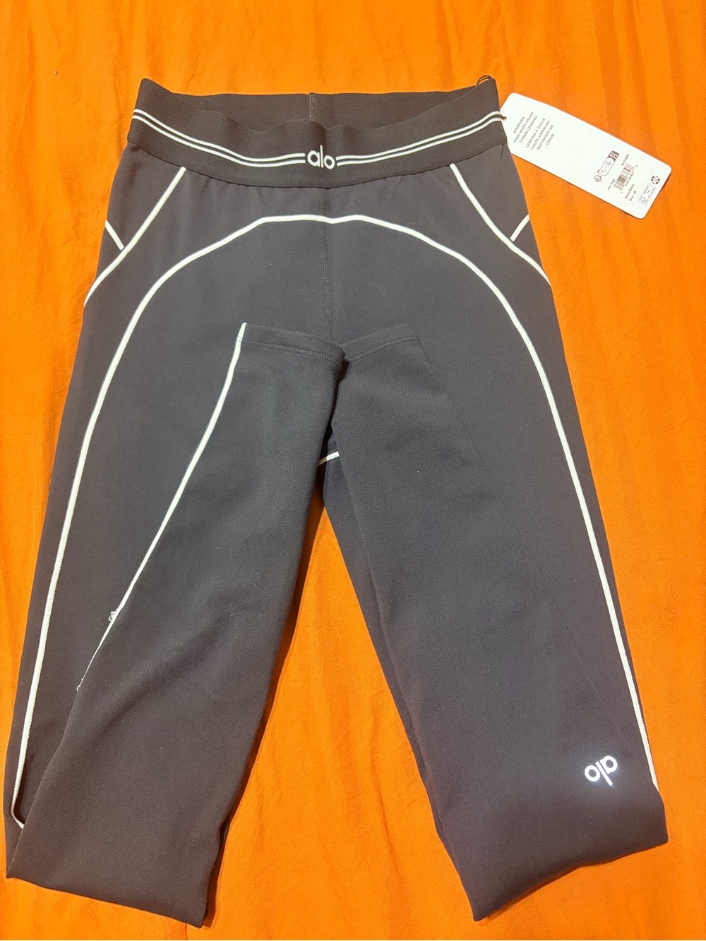 ALO Black Leggings with White Piping
